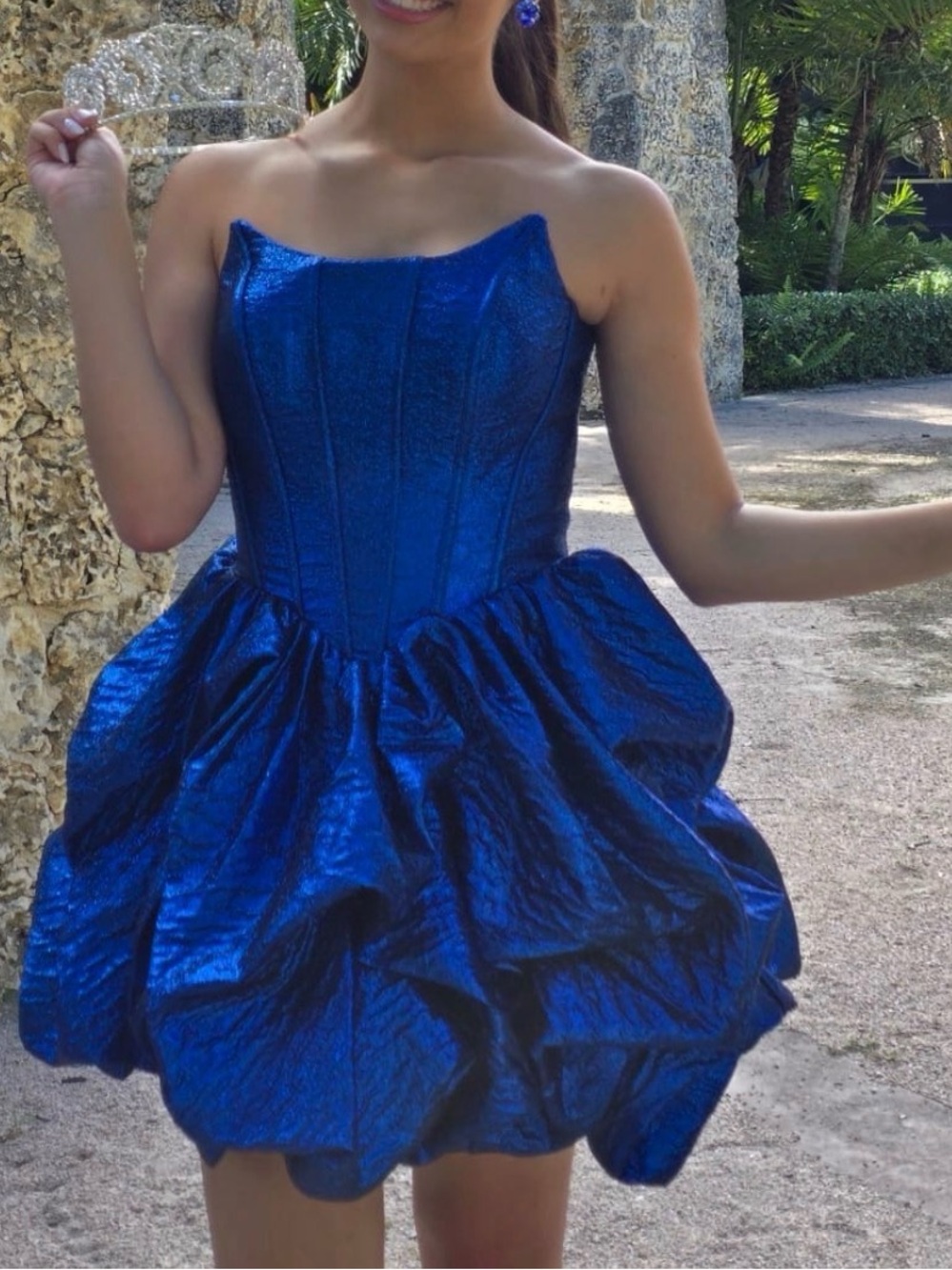 Ashley Lauren Shimmering Royal Blue Strapless Mini Dress